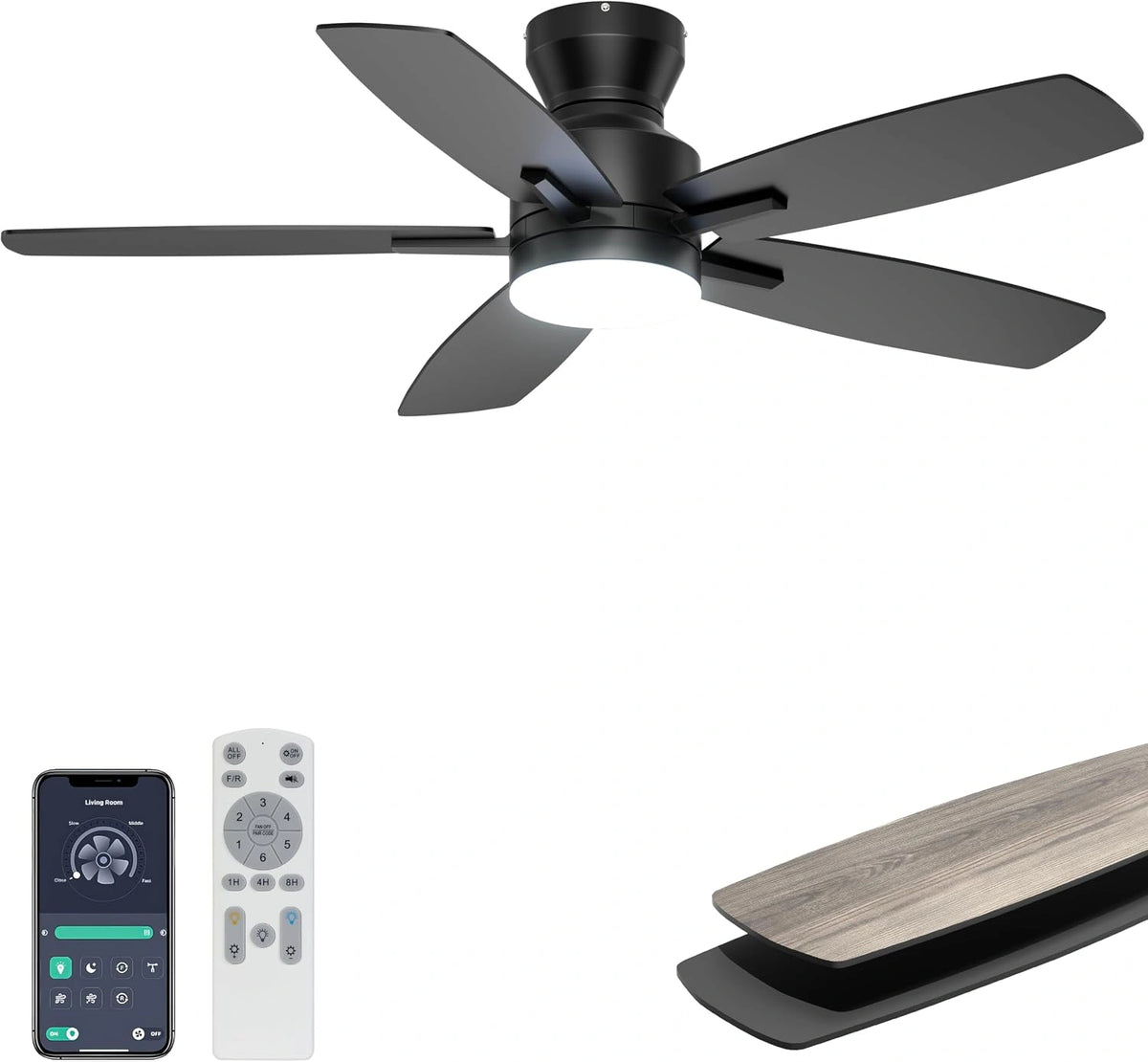 Ohniyou 106, Ventilatore da soffitto, 106 cm, con telecomando, silenzioso, con controllo intelligente
