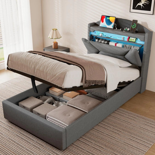 Letto, a LED, Grigio