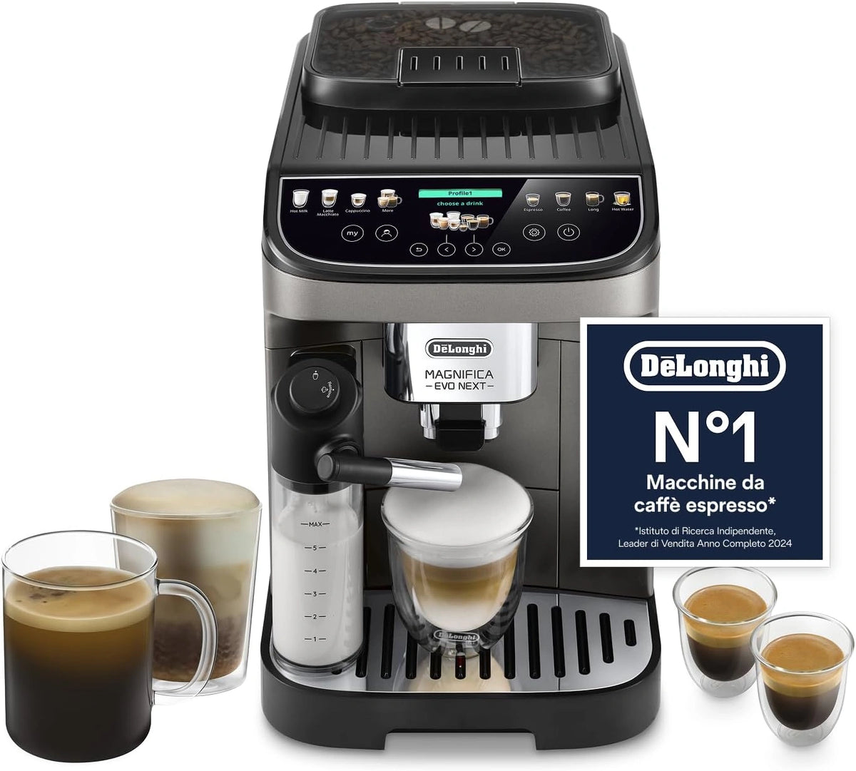 De'Longhi, Macchina da caffè, con display digitale, automatico, Nero/Grigio