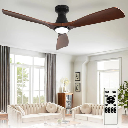 Depuley, Ventilatore da soffitto, 132 cm, portatile, regolabile, con controllo intelligente, Marrone