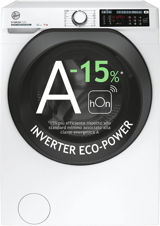 Hoover H-WASH 500, Lavatrice, 54 cm, 9 Kg, con Wi-Fi, con Bluetooth, con tecnologia inverter, Bianco