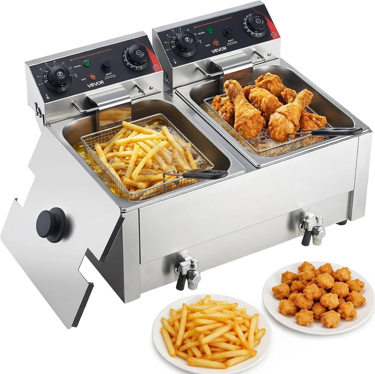 VEVOR, Friggitrice elettrica, 5000 W, con timer, Argento
