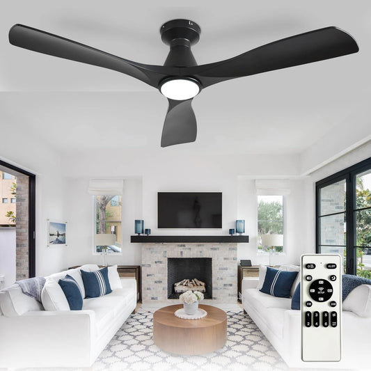 Depuley, Ventilatore da soffitto, 132 cm, con telecomando, Nero