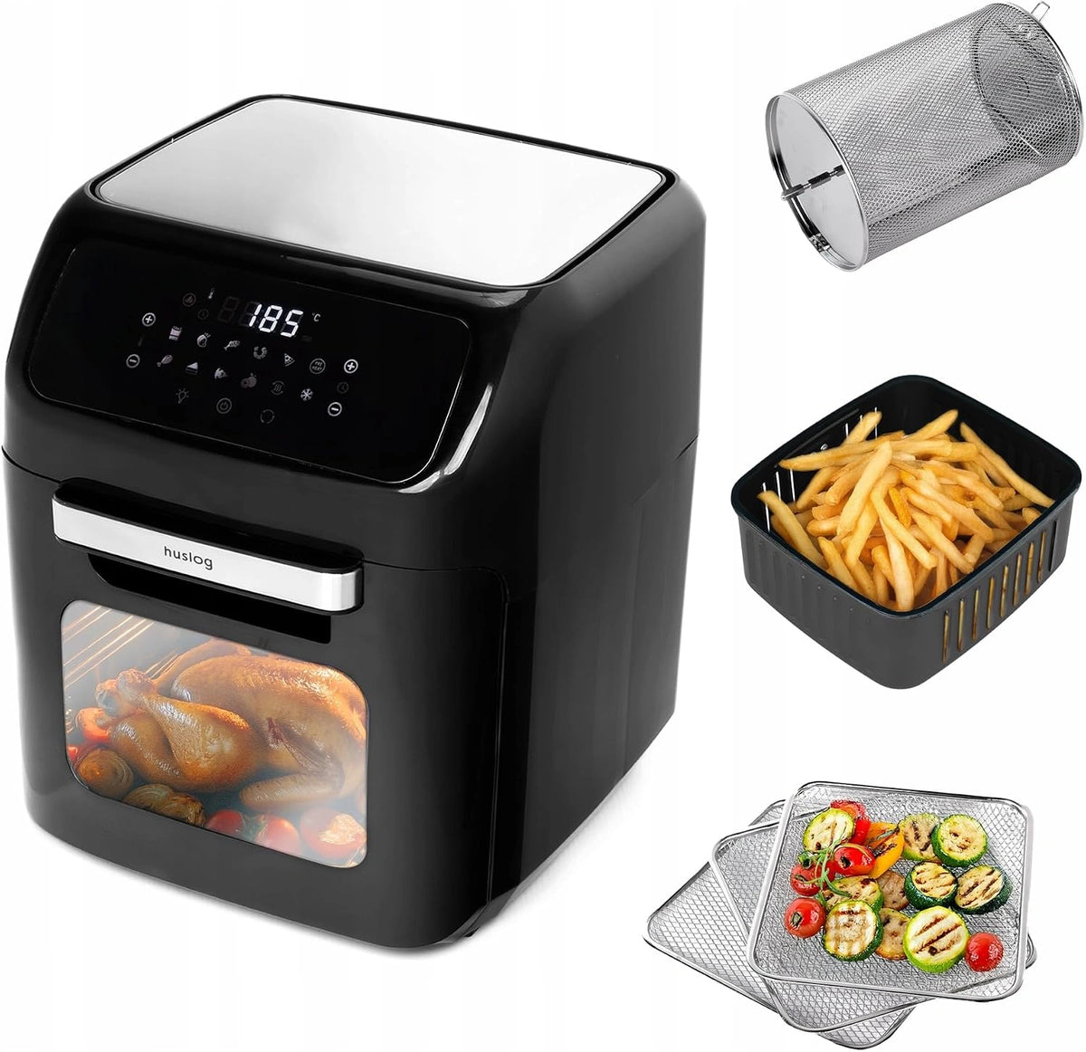 Friggitrice, Friggitrice ad aria, 1800W, 12L, con display digitale, a LED, multifunzione, Nero