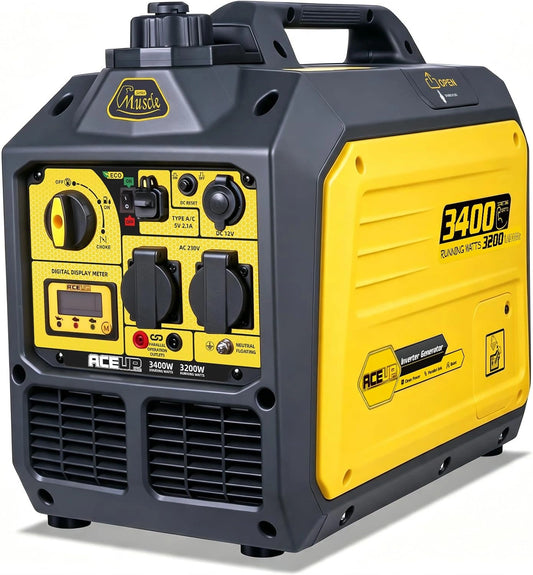 Aceup, Generatore di corrente, 3400W, 230V, 5V, con display digitale, con controllo intelligente