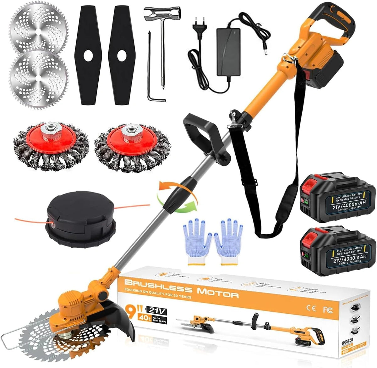 Decespugliatore, Batteria ricaricabile, 21V, 4,0Ah, multifunzione, Arancione