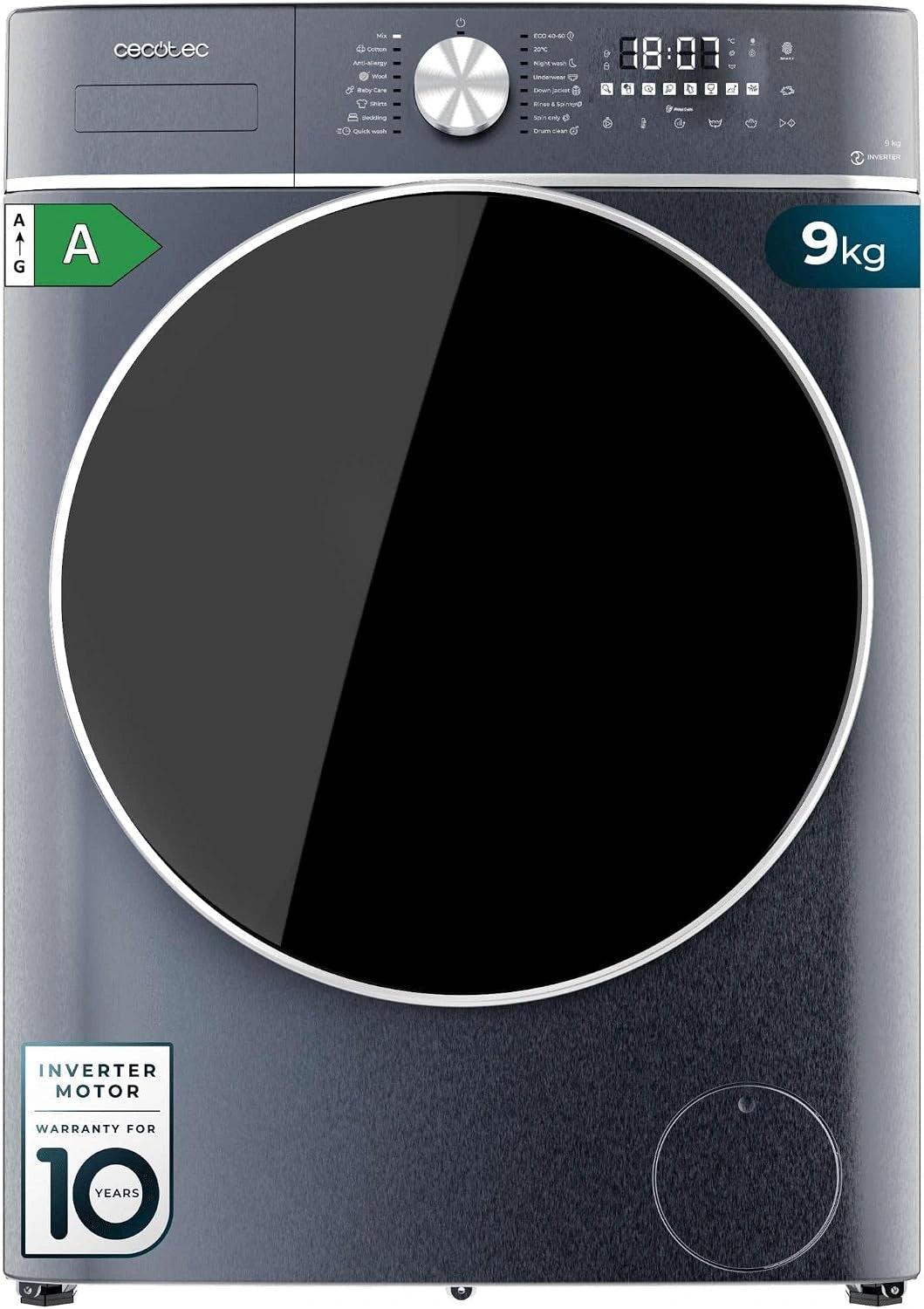Cecotec, Lavatrice, 2000 W, 9 Kg, con display digitale, con tecnologia inverter, automatico, Blu