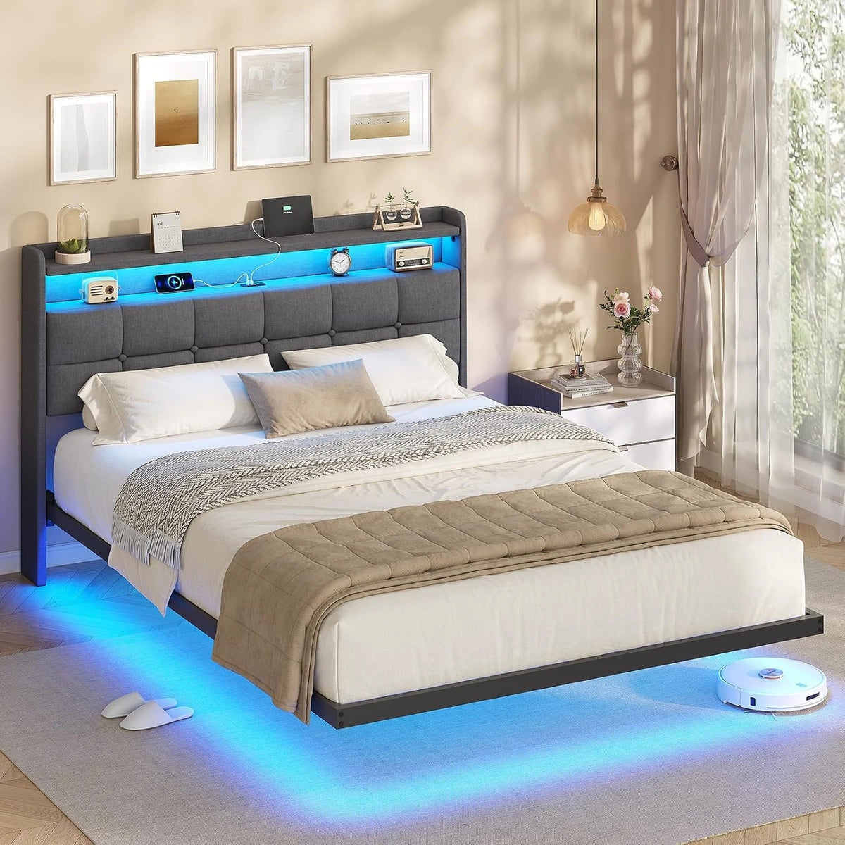 AOGLLATI, Letto, a LED, Grigio