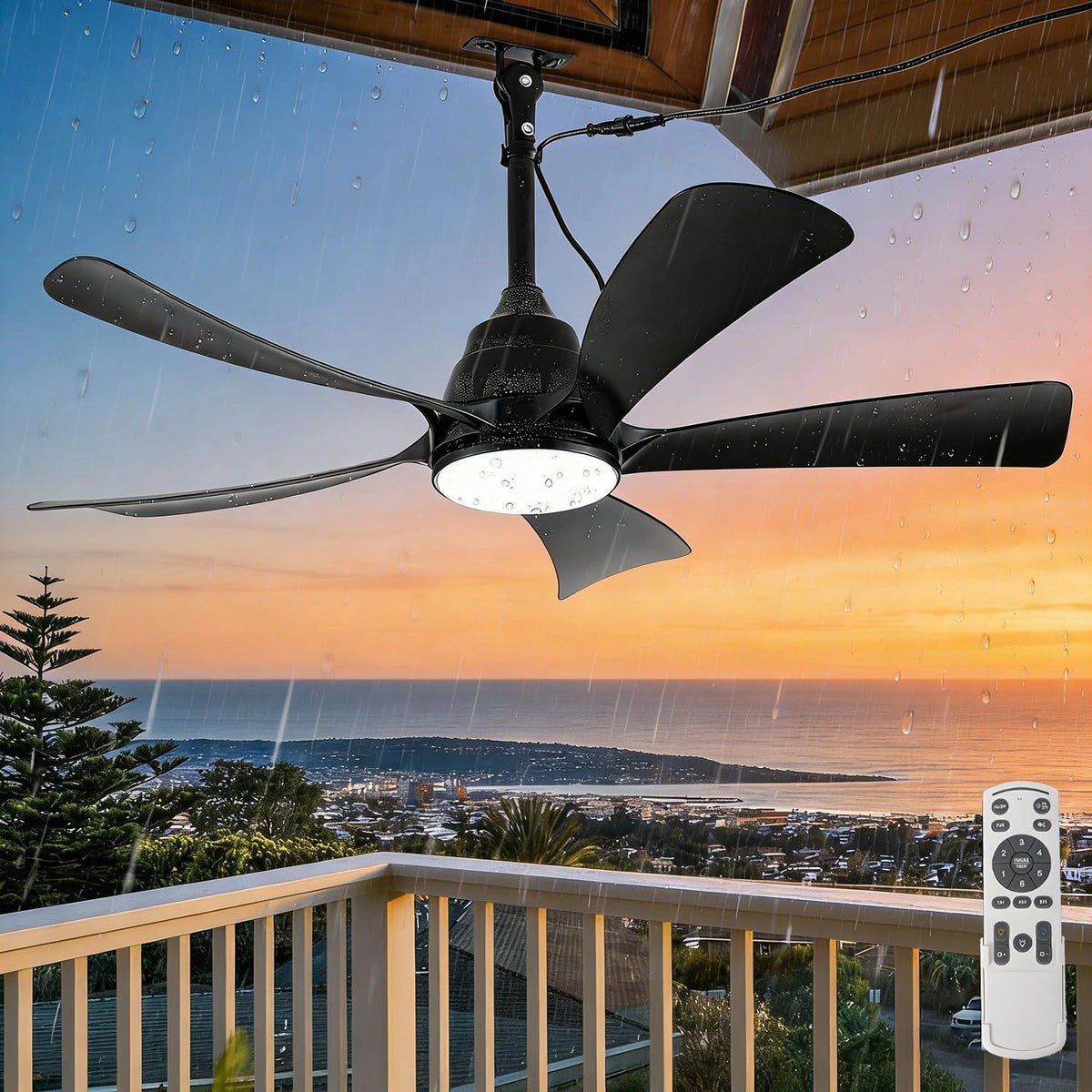 Ventilatore da soffitto, 106 cm, con telecomando, silenzioso, Nero