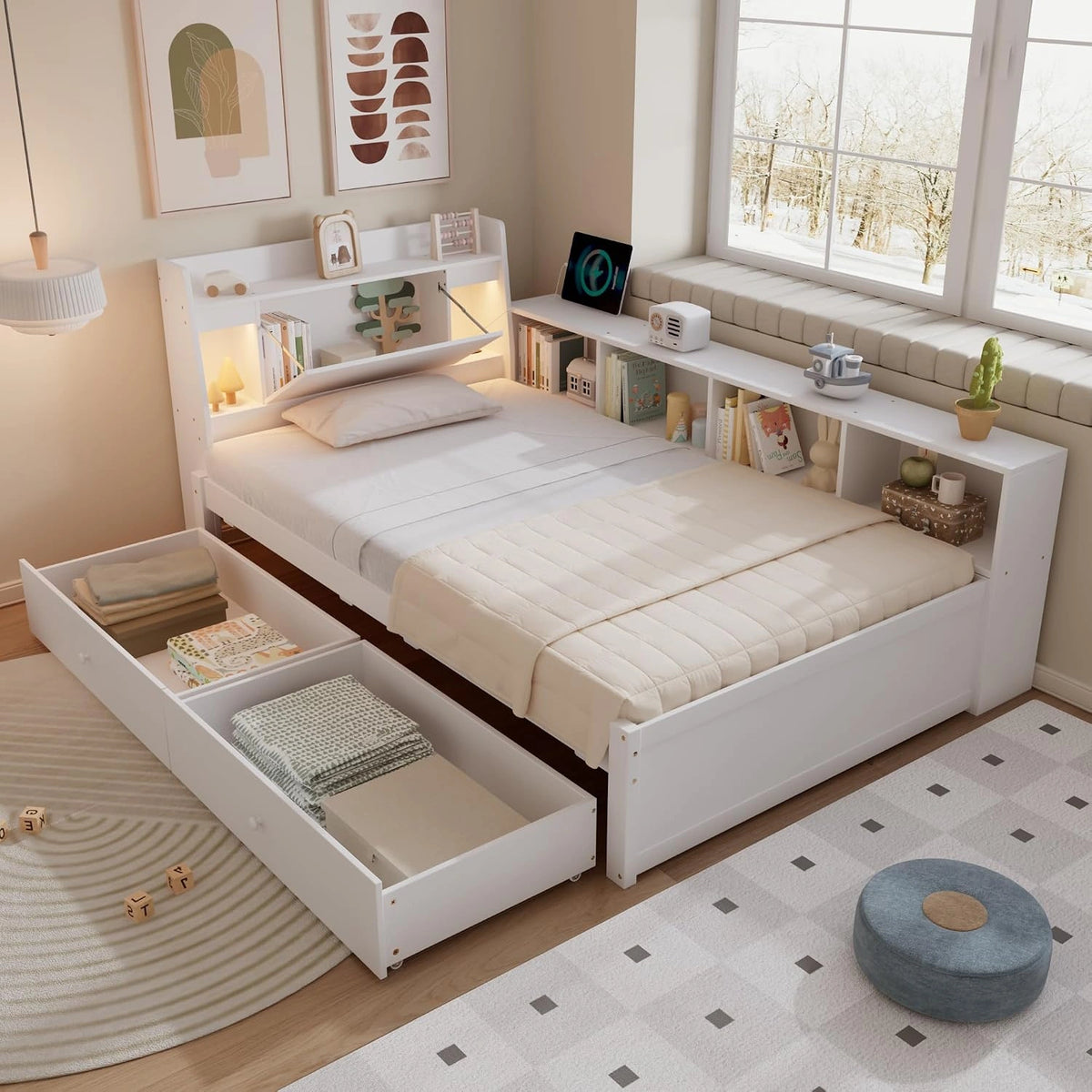Letto, 200 cm, Bianco