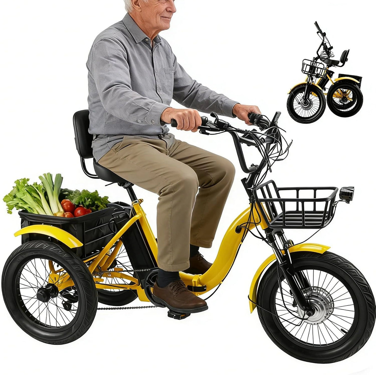 Triciclo, Batteria ricaricabile, 48 V, 13 Ah, 44 km, a LED, pieghevole