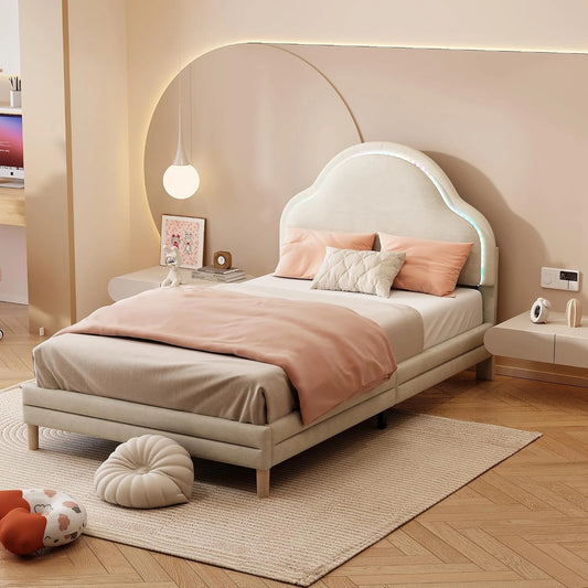 Merax, Letto, 200 cm, a LED, Beige
