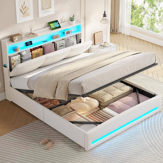 AGOLLATI, Letto, 190 cm, a LED, Beige