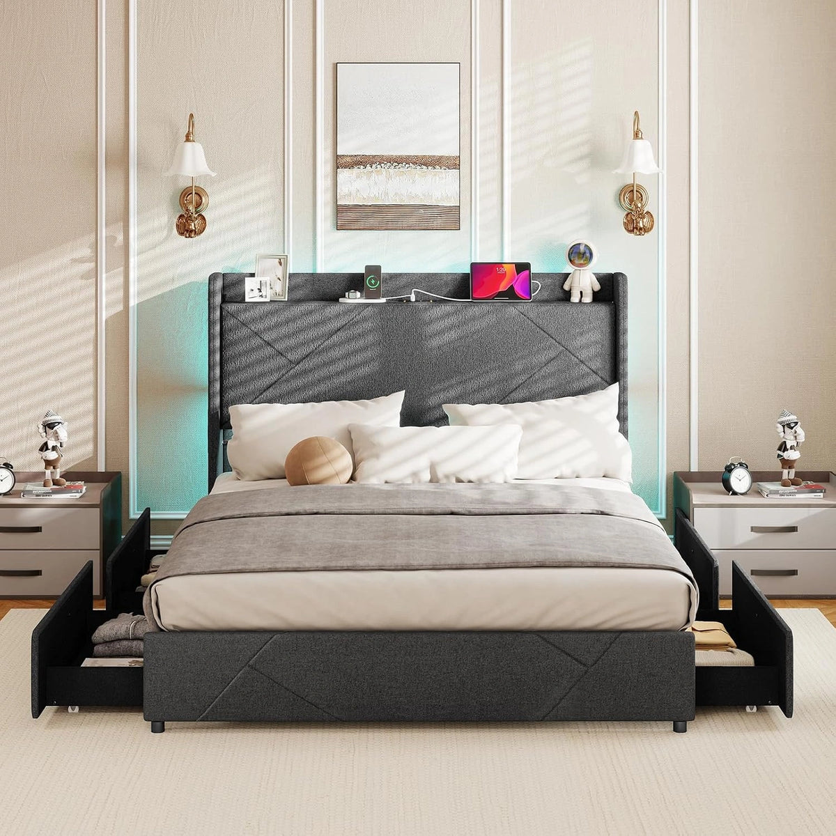 GIANTEX, Letto, 200 cm, a LED